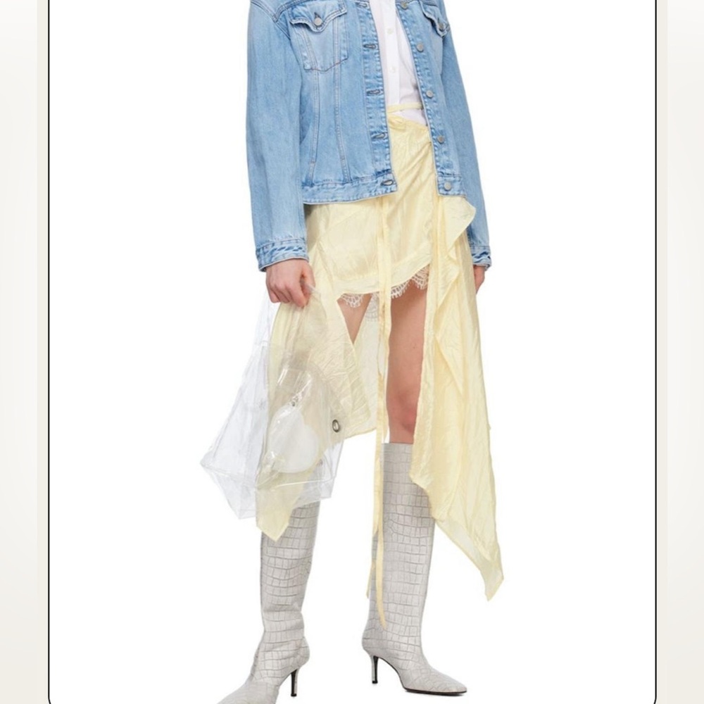 Acne Studios draped asymmetric midi skirt in yellow cream